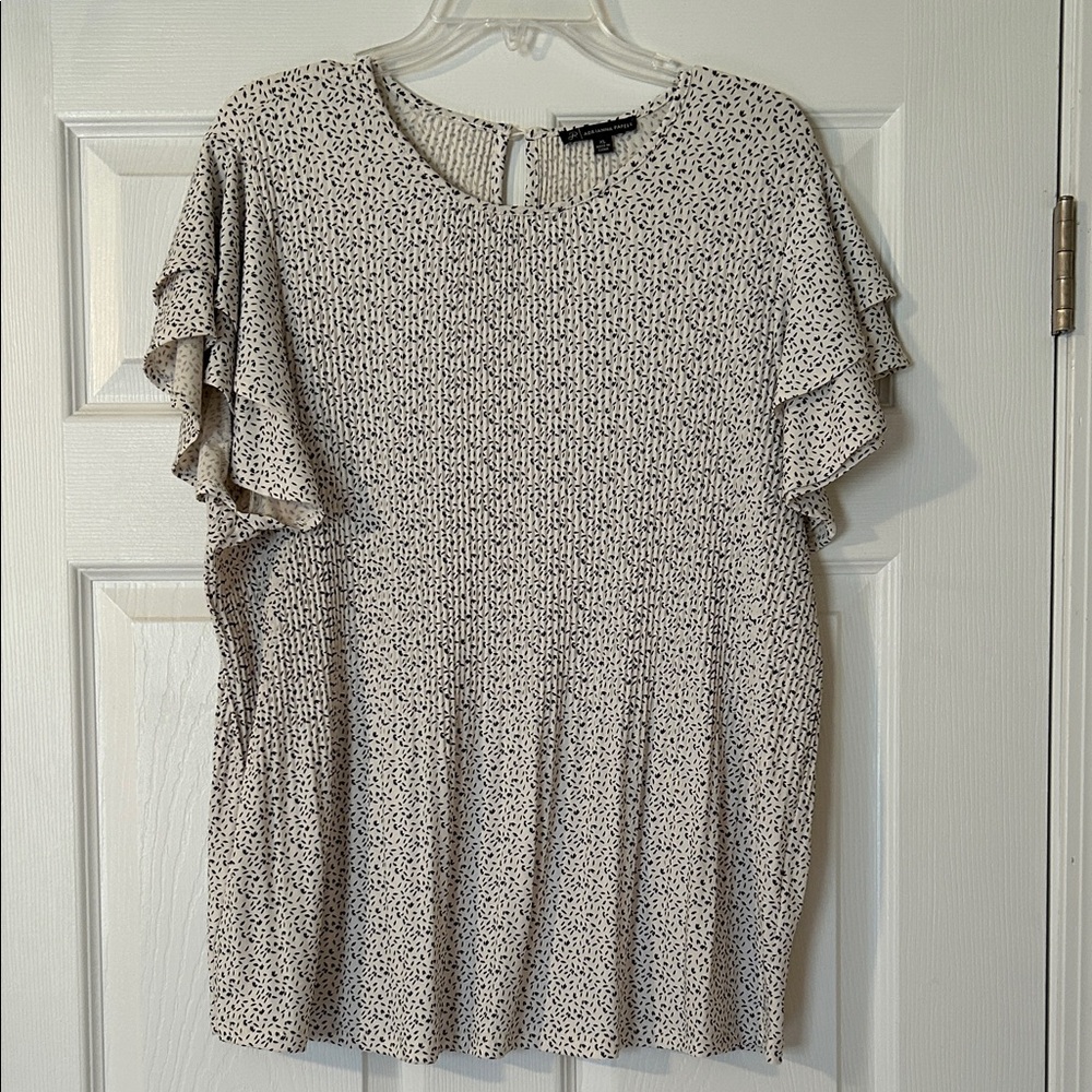 Adrianna Papell Cream and Black Ruffle Sleeve Blouse